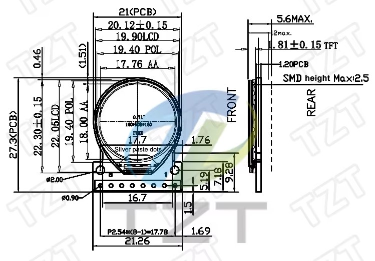 0.71" round screen 0.71" round screen