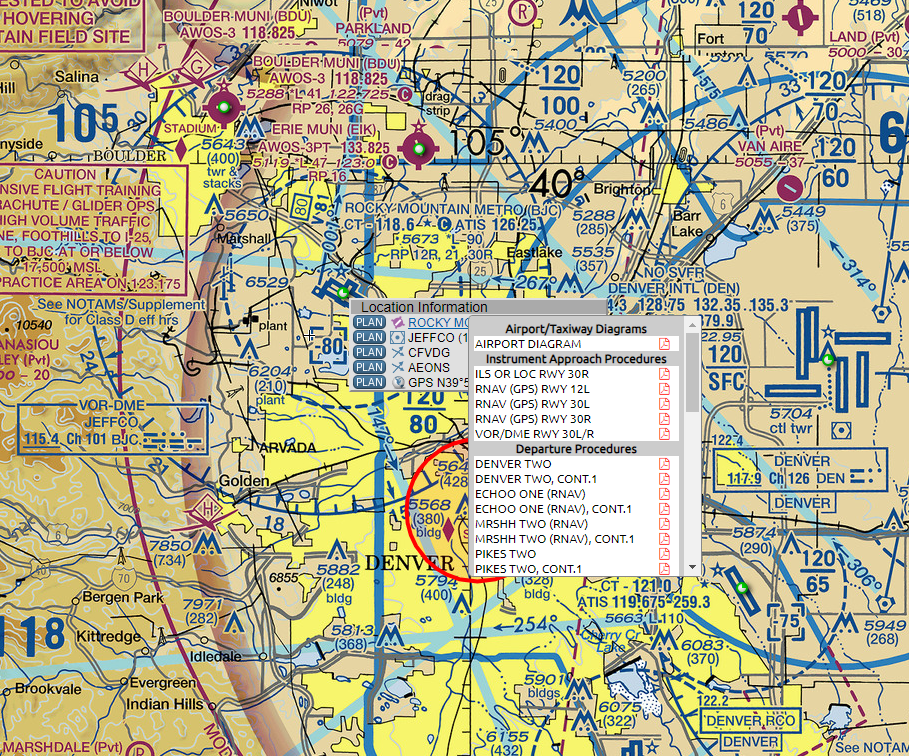 Adding Airports SkyVector airport selection menu