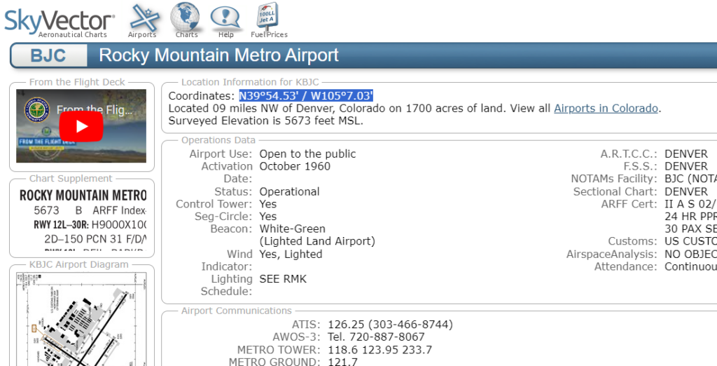 Adding Airports SkyVector airport coordinates